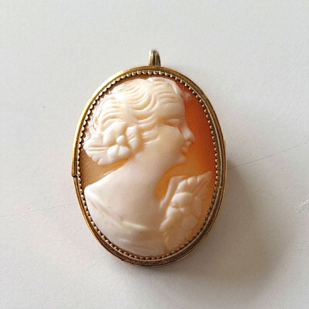 Antique D'Abros 12k Cameo Pendant Pin